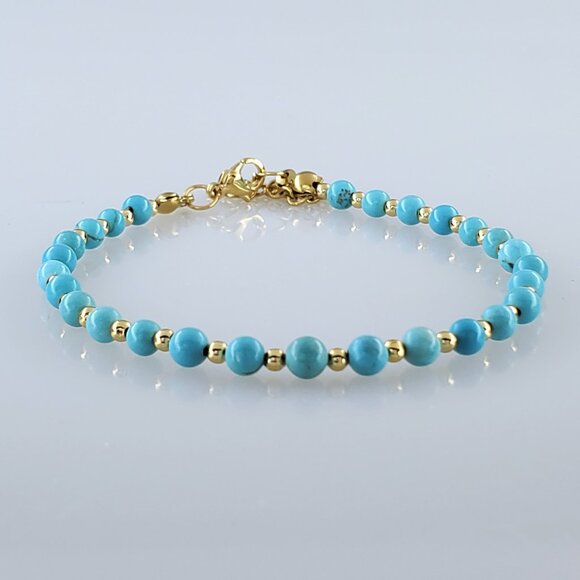 14K Gold Womens Adjustable Turquoise Gemstone Tennis Bracelet 14K Silver Jewelry - Picture 4 of 4